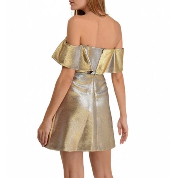 SANDRO Lame Metallic Off the Shoulder Cocktail Dress - Picture 2 of 6